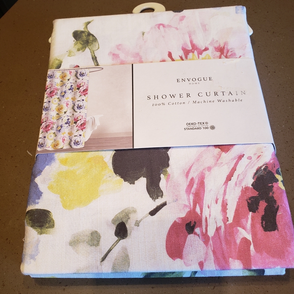 White With Pink, Yellow, & Blue Floral Shower Curtain